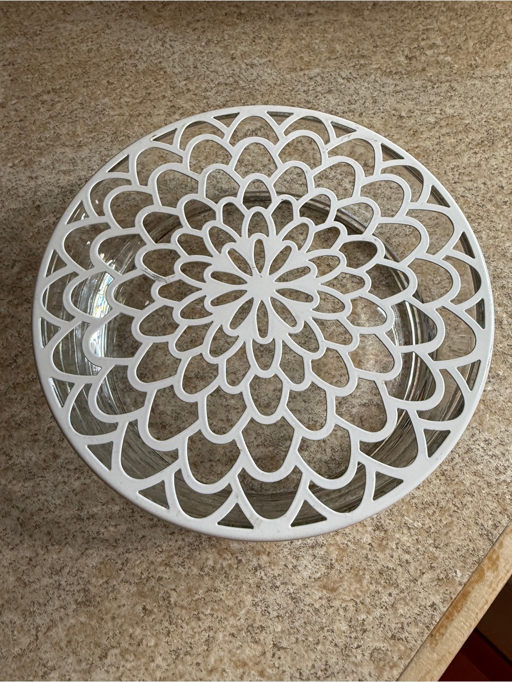 White Decorative Round Metal Top on Glass Bowl